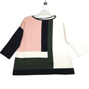 St. John Sweater Womens M Pink Black Color Block Wool Blend Knit 3/4 Sleeve NEW